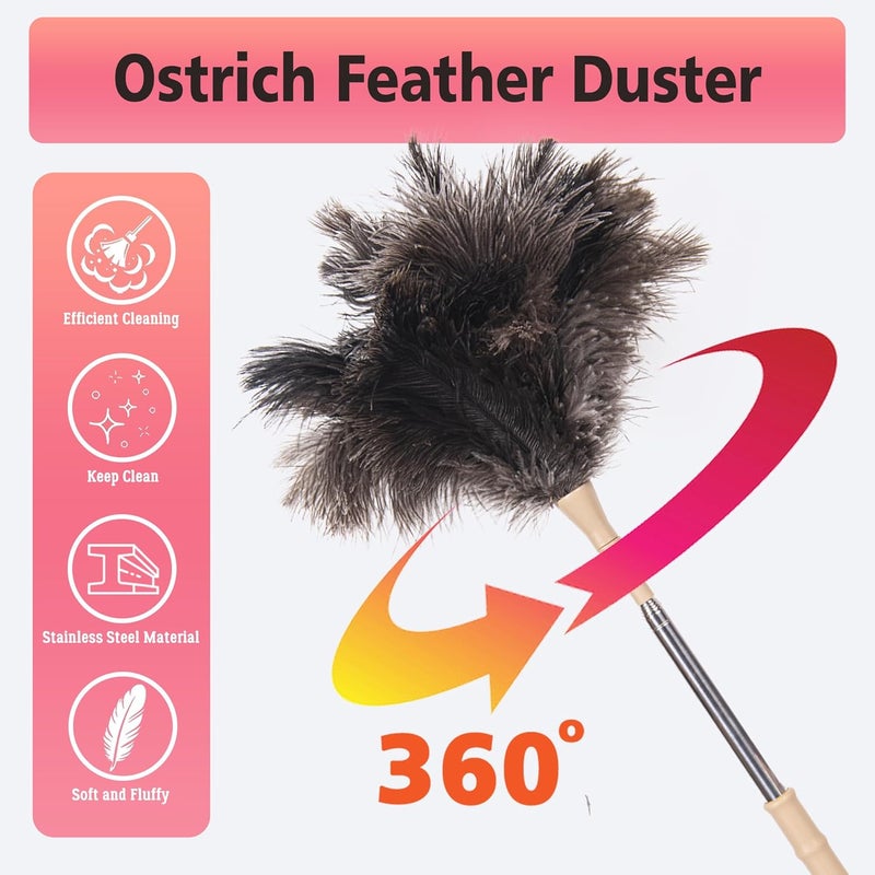 Cede noo Extendable Ostrich Feather Duster, Natural Ostrich Feathers Long Handle Duster for Cleaning, 47” Soft & Fluffy Feather Duster for High Ceilings, Fans, Walls, Furniture, Home Dusting - Image 4